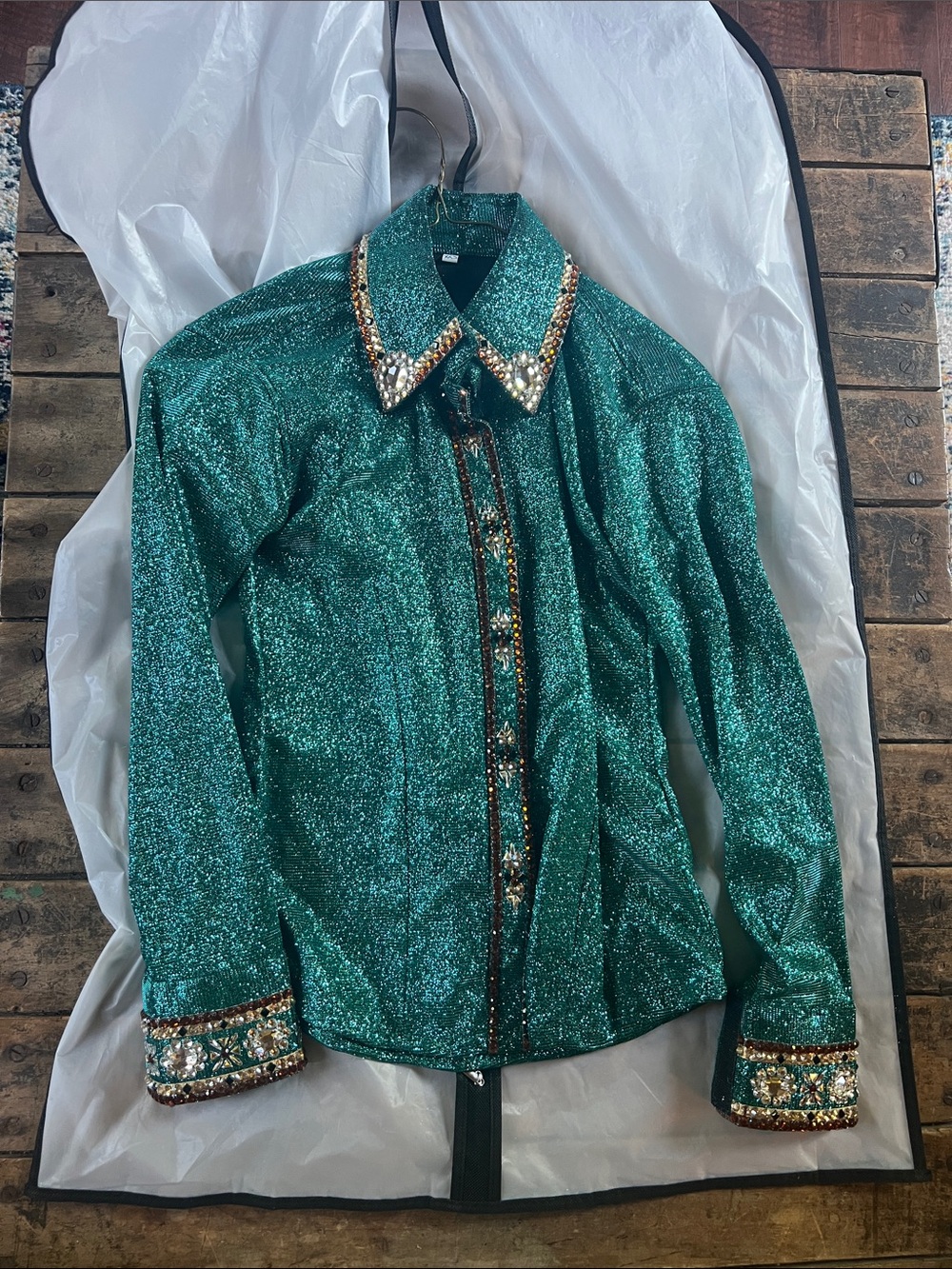 Sparkly Western Show Shirt NWOT XXS Horse Rail Shirt